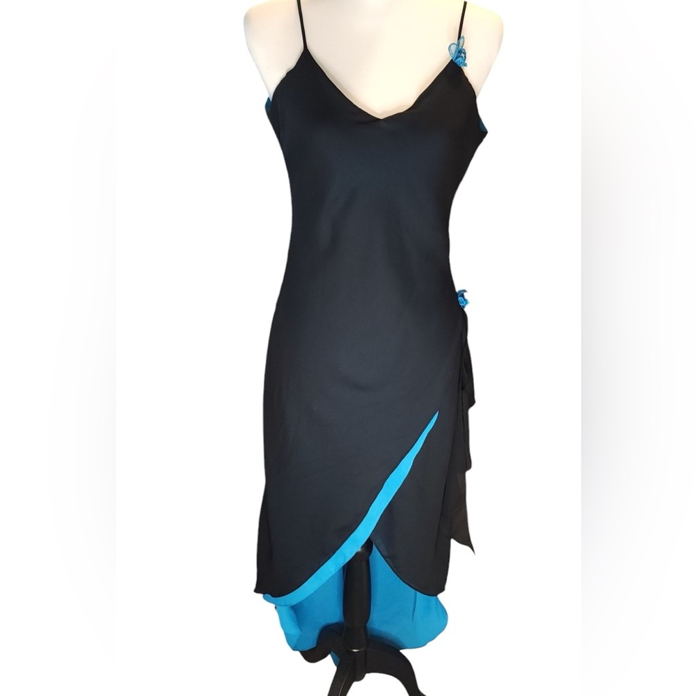 Zum Zum by Niki Lucas vintage butterfly asymmetrical dress black blue size 7/8